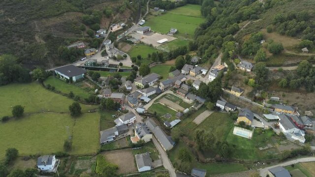 Beautiful village in El Bierzo. Leon, Spain. Aerial Drone Footage