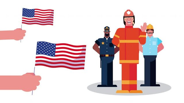 group of workers characters animation