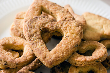 Homemade cookies heart for valentine's day close up