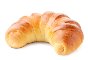 Bun on a white plate, baked goods. Isolated