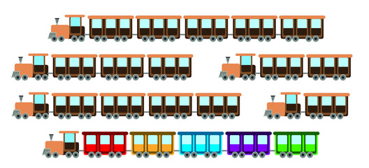 vector illustration of a set of trains with different count of wagons