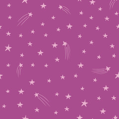 Falling stars seamless pattern design hand-drawn on pink background. Space, universe, falling stars - fabric wrapping, textile, wallpaper, apparel design.	