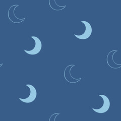 Moon seamless pattern design hand-drawn on blue background - fabric wrapping, textile, wallpaper, apparel design.	
