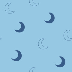 Moon seamless pattern design hand-drawn on blue background - fabric wrapping, textile, wallpaper, apparel design.	