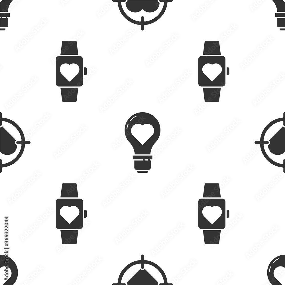 Poster set heart in the center of darts target aim, heart shape in a light bulb and heart in the center wri