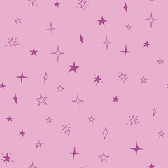 Stars seamless pattern design hand-drawn on pink background. Space, universe - fabric wrapping, textile, wallpaper, apparel design.	