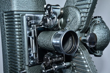 16mm Projector close-up of the film gate and lens