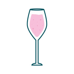 white wine glass cup line and fill style icon design, Alcohol drink bar and beverage theme Vector illustration