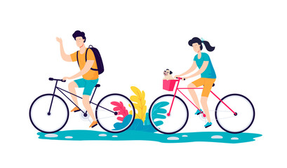 Young couple riding their bicycles 