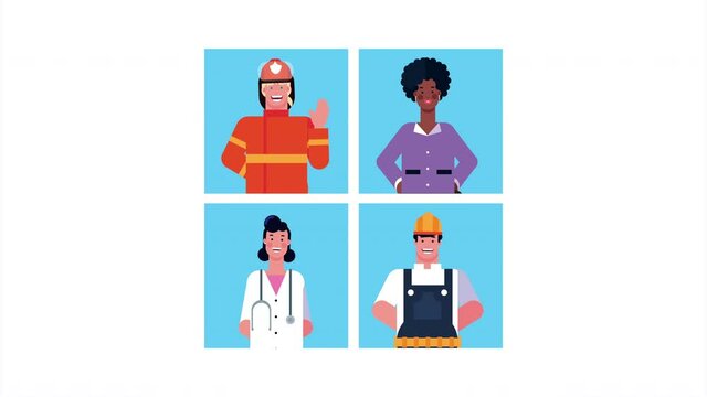 group of workers characters animation