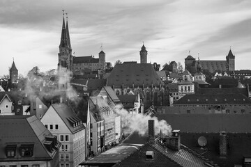 View at historical center of old German city Nuremberg and Nuremberg castle, Franconia, Bavaria, Nuremberg, Germany.