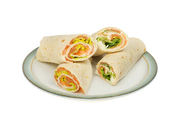 Smoked salmon wraps on a plate