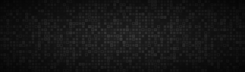 Black abstract header with transparent squares. Mosaic look banner. Modern vector illustration