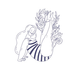 Motivational quote. Female character showing self care. Plus Size Cute Girl. Love Your Body Concept.