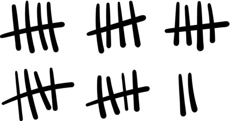 Tally marks count or prison wall sticks lines counter. Vector hash marks icons of jail or desert island lost day tally numbers counting in slash lines - obrazy, fototapety, plakaty