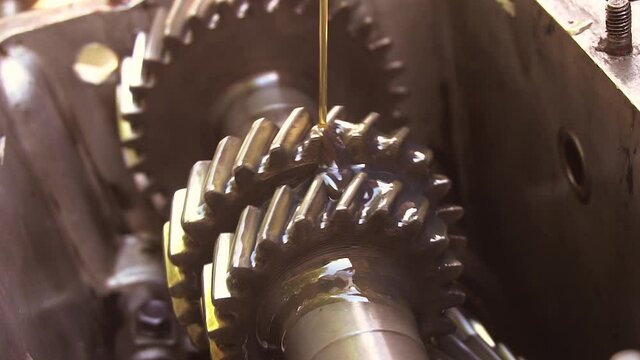 Mechanical Gears circulation stock video.Gears on the engine, gears interconnection. Working engine