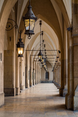 Cloth Hall (Sukiennice) arcades, main square, Krakow, Poland
