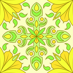 Seamless background, Yellow-green mosaic or oriental tiles, Arabic ornament.