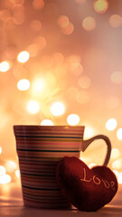 taza de café con luces efecto bokeh