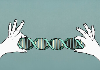Hands holding double helix