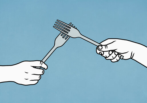 Hands high-fiving forks