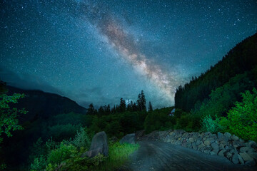 Fototapeta na wymiar Milky Way Rising Over Back Country Road In Washington State