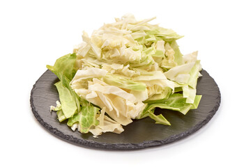 Fresh chopped cabbage, isolated on white background