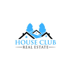 Real estate and pine tree house logo template. Home, housing, ecological materials, safe environmental. Logo design idea