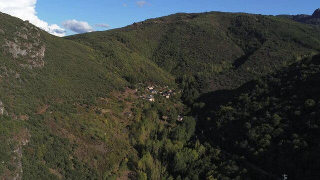 Scenic view in mountains of El Bierzo. Leon, Spain. Aerial Drone Footage