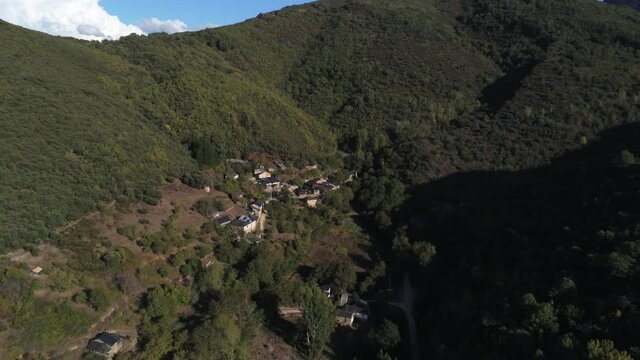 Scenic view in mountains of El Bierzo. Leon, Spain. Aerial Drone Footage