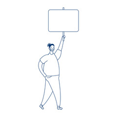 man wearing medical mask protesting with placard