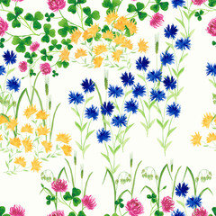 Fototapeta na wymiar Blooming meadow seamless pattern.