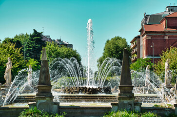 Fountain of The Four Seasons, Fontana delle Quattro Stagioni at Julius Caesar Square, Piazzale Giulio Cesare next to City Life & Tre Torri shopping and business districts