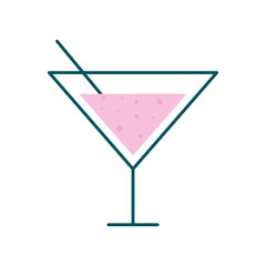 martini cocktail glass cup with straw line and fill style icon design, Alcohol drink bar and beverage theme Vector illustration