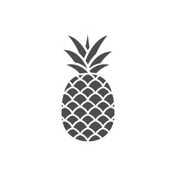 Pineapple black icon isolated on white. Pineapple outline tropical fruit vector illustration.