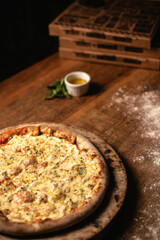 Delicious pizza in wood table