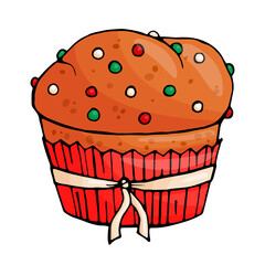 Hand drawn New year cakes. Christmas deserts on white background. Colorful sketch. Vector illustration.