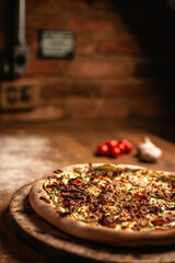 Delicious pizza in wood table