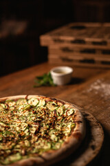 Delicious pizza in wood table