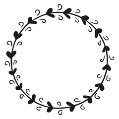 Hand drawn floral wreath. Round frame. Good for invitation, greeting cards, quotes, wedding design. Vector illustration isolated on white background.