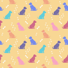 Seamless pattern with colorful dogs. Vector background. Wrapping paper
