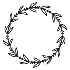 Hand drawn floral wreath. Round frame. Good for invitation, greeting cards, quotes, wedding design. Vector illustration isolated on white background.