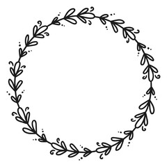 Hand drawn floral wreath. Round frame. Good for invitation, greeting cards, quotes, wedding design. Vector illustration isolated on white background.