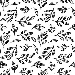 Hand drawn seamless floral background. Endless pattern. Black and white. Great for paper, card, wallpaper, banner, fabric, interior. Vector illustration.