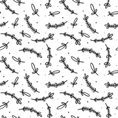 Hand drawn seamless floral background. Endless pattern. Black and white. Great for paper, card, wallpaper, banner, fabric, interior. Vector illustration.