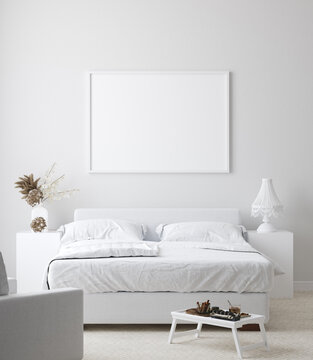 Mockup poster in white home interior background, 3d render
