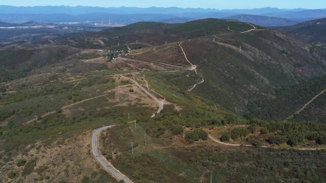 Camino de Santiago. Mountains in El Bierzo, Leon. Spain. Aerial Drone Footage