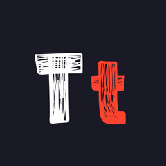 T letter hand-drawn by chalk on a blackboard.