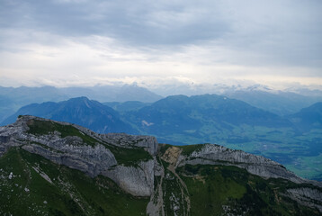 Fototapeta premium Panoramic view to mountain ranges from Pilatus mount, Swiss Alps, Central Switzerland