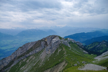 Fototapeta premium Panoramic view to mountain ranges from Pilatus mount, Swiss Alps, Central Switzerland
